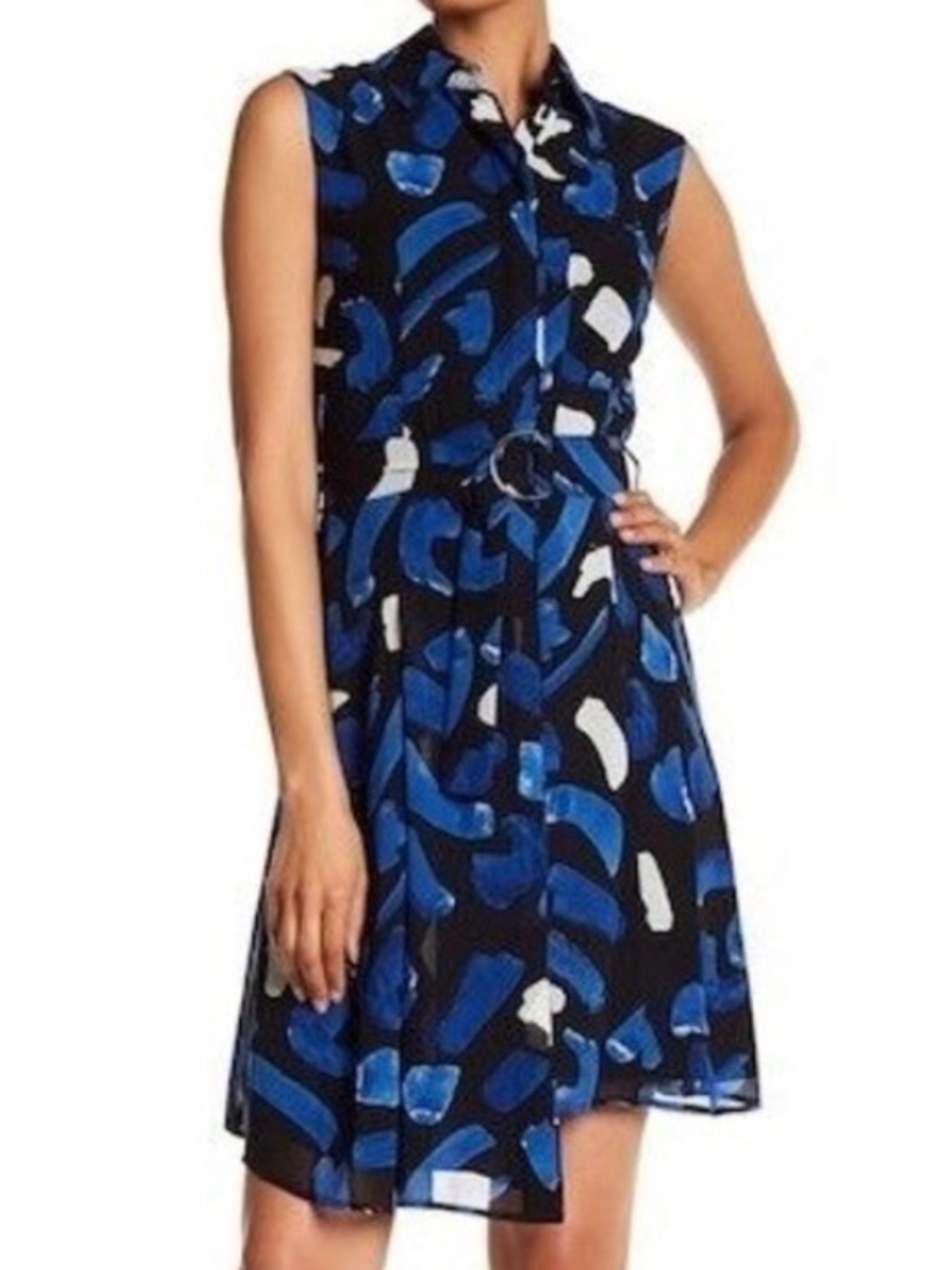 Grey JASON WU Sleeveless Button Up Belted Dress fits like Size M